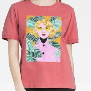 Women's Bijou Karman Sunglasses Short Sleeve Graphic T-Shirt - Coral SIZE MEDIUM